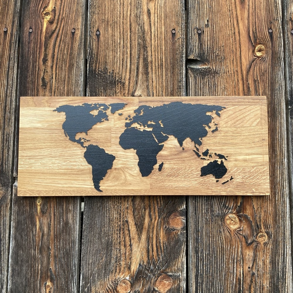 Holzschild Weltkarte